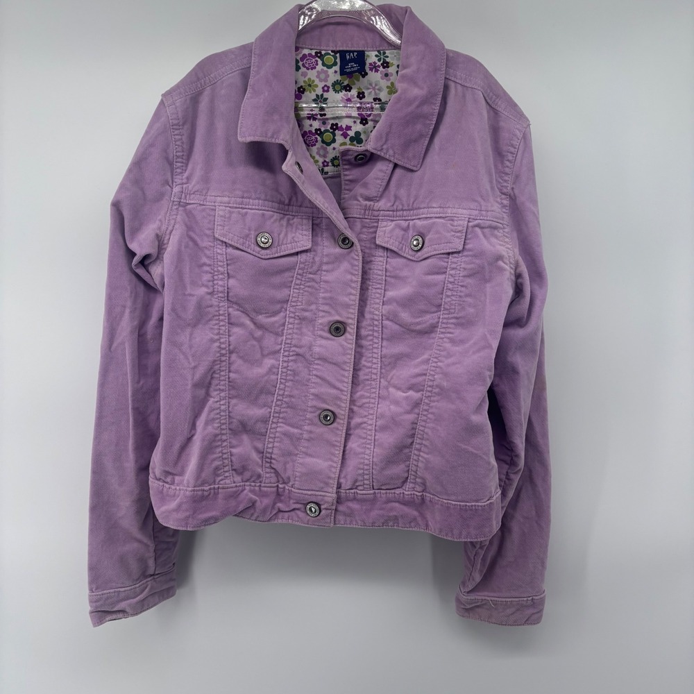GAP‎ Kids Corduroy Jacket Lilac Purple Flower Print Lining Size XXL (14-16)